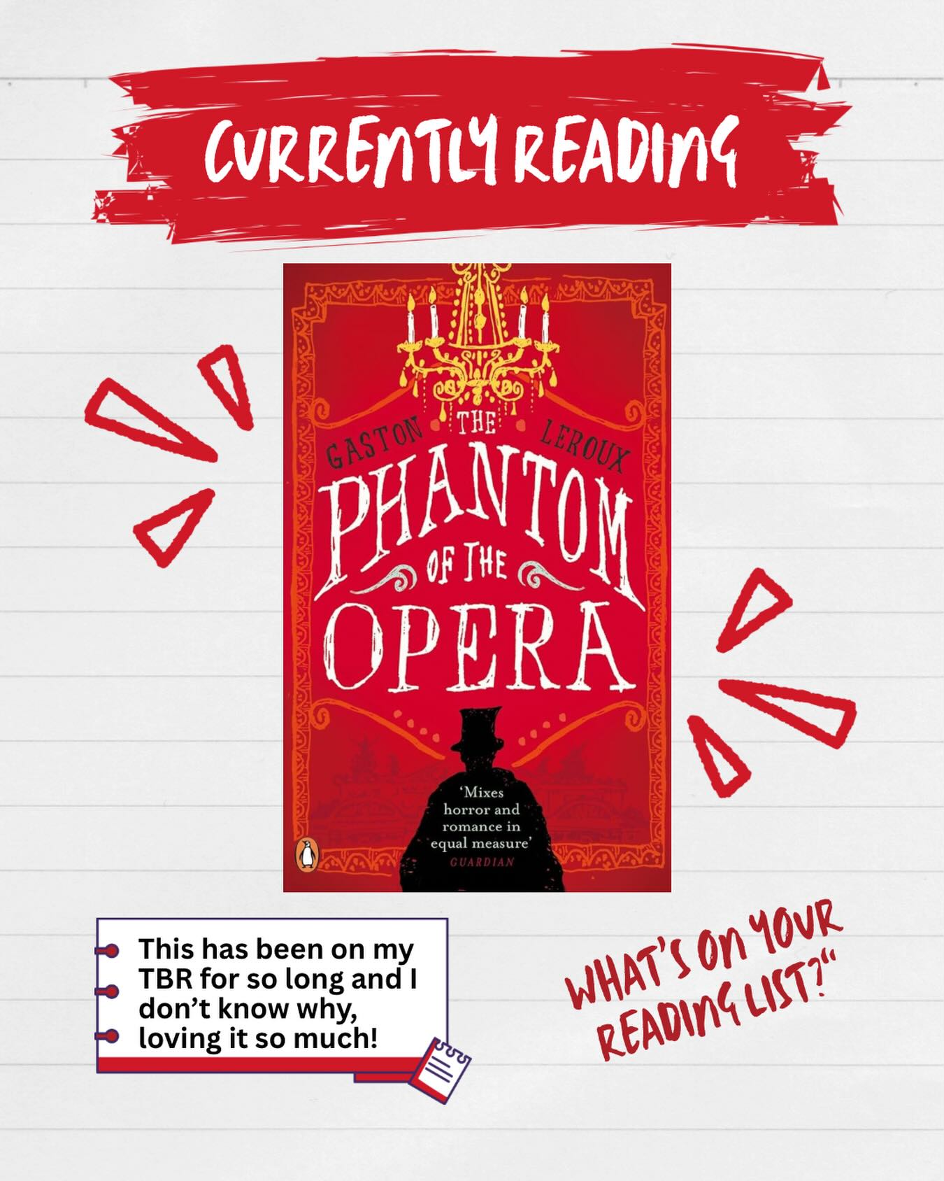 I've been obsessed with #thephantomoftheopera since I was really young and got the book for my birthday when I was a teenager. Can't believe it's taken me to my 30s to actually pick up! 

I always heard the book wasn't as good and that a lot had been added and changed for the show...I heard wrong! The book is so good and so similar to the show, though more on the crime/detective fiction side. 

Have you read The Phantom of the Opera? If so, how did it compare to the show/film? 

#andrewlloydwebber #classic #currentlyreading #bookstagram